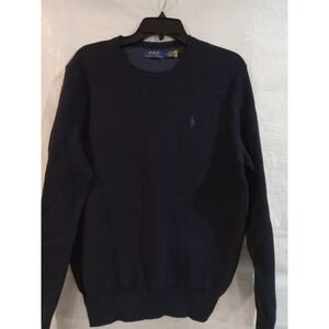 Polo Ralph Lauren Mens Navy Blue Textured Knit Crewneck Sweater Size M Pony Logo
